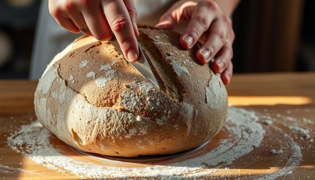 scoring sourdough bread